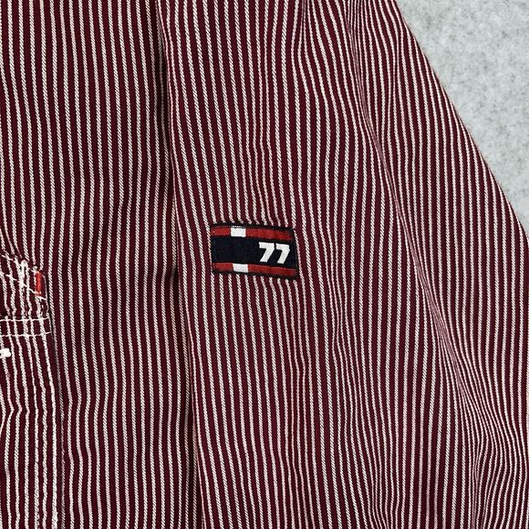 VTG Bugle Boy 77 Button Up Shirt Men 3XL Red White Pockets Striped Logo Y2K - Picture 5 of 12